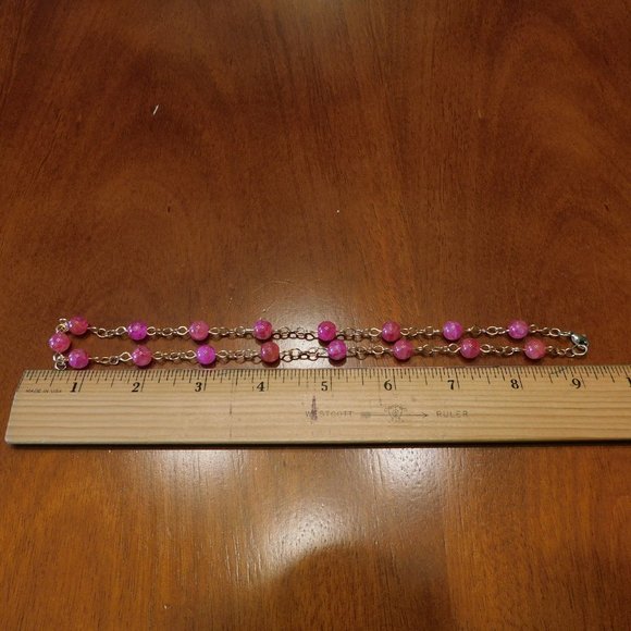 Handmade Gold Tone Chain & Glass Pink Beaded Necklace - 18" - Picture 4 of 4